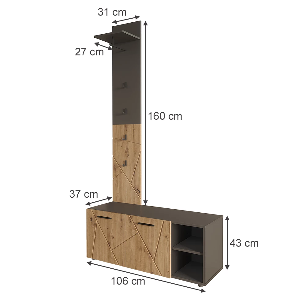 Gardróbszekrény Antracit / Artisan színben fehér háttéren
