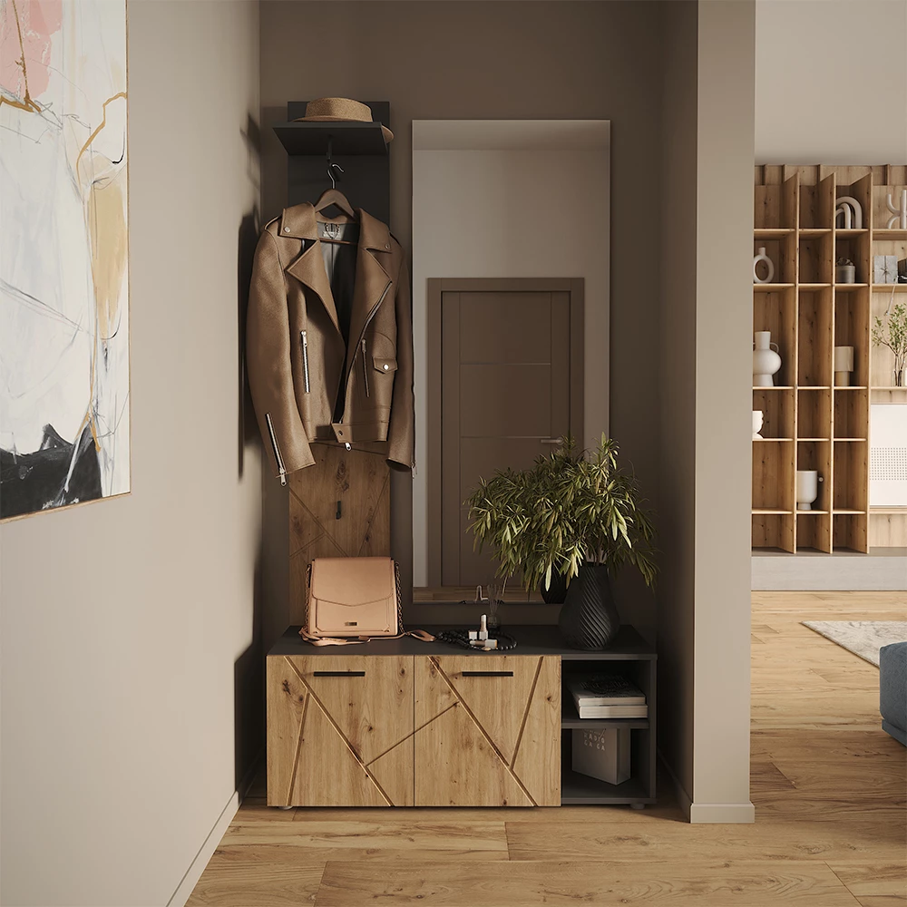 Garderobe in Anthrazit/Artisan auf weißem Hintergrund