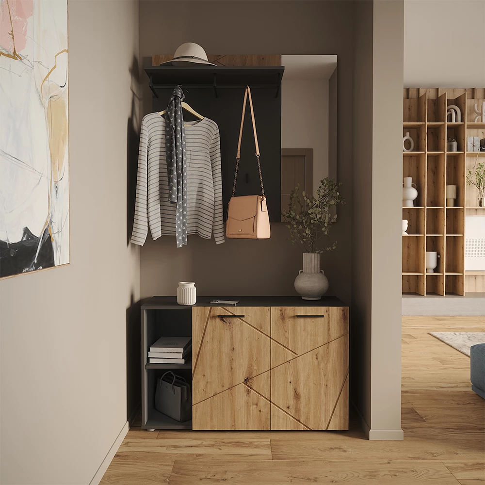 Garderobe in Anthrazit/Artisan auf weißem Hintergrund