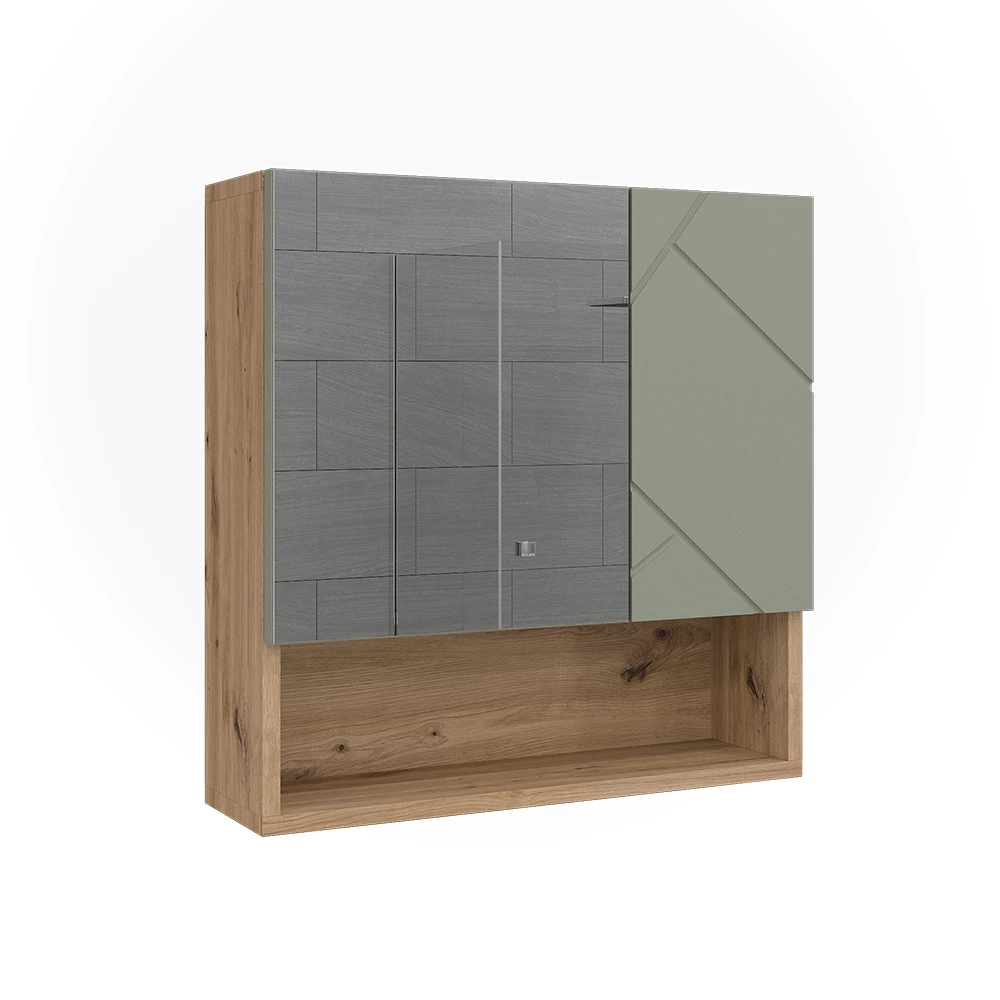 Bathroom mirror cabinet in Sage green on white background