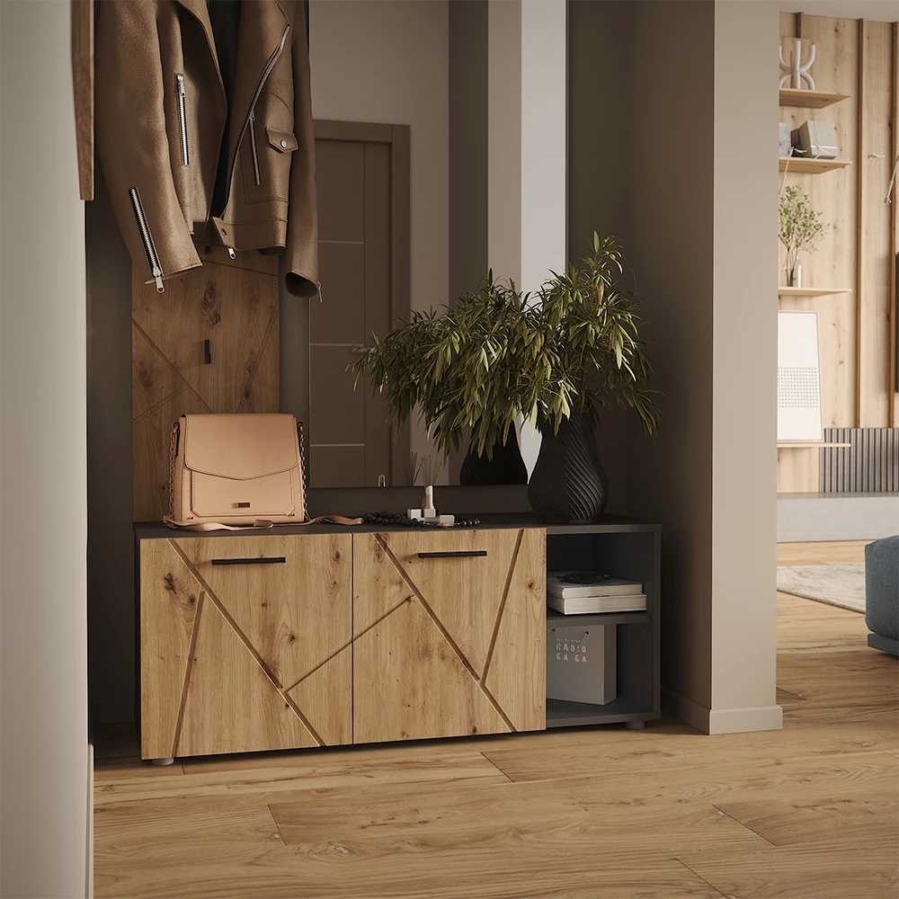 Schuhschrank in Anthrazit/Artisan auf weißem Hintergrund