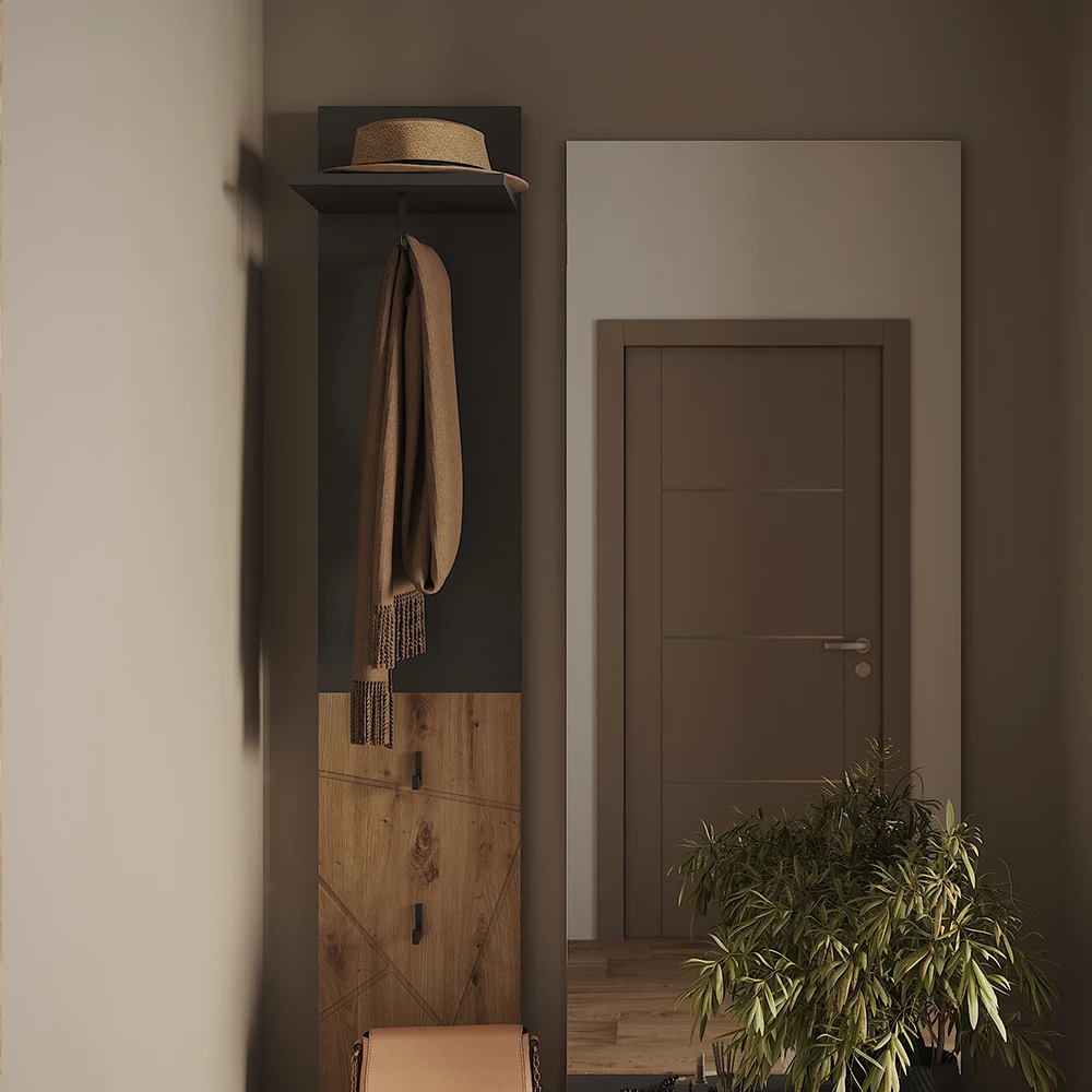 Wandgarderobe in Anthrazit/Artisan auf weißem Hintergrund