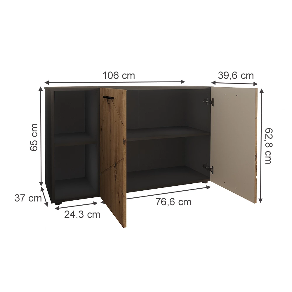 Cipőszekrény Antracit / Artisan színben fehér háttéren