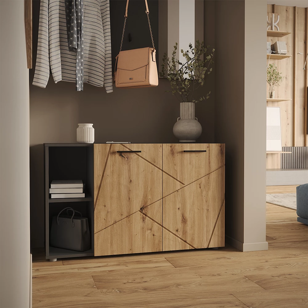 Schuhschrank in Anthrazit/Artisan auf weißem Hintergrund