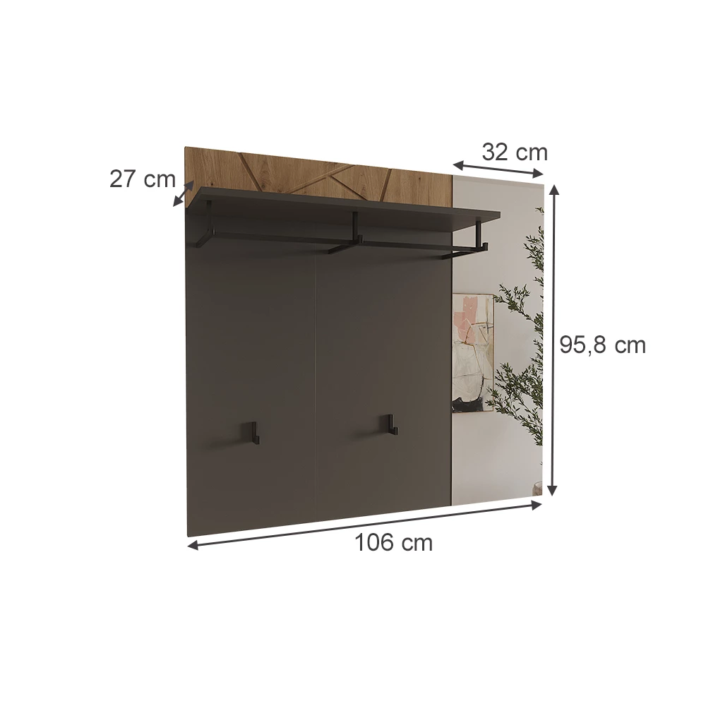 Stenski obešalnik za plašče v Antracit/Artisan na belem ozadju