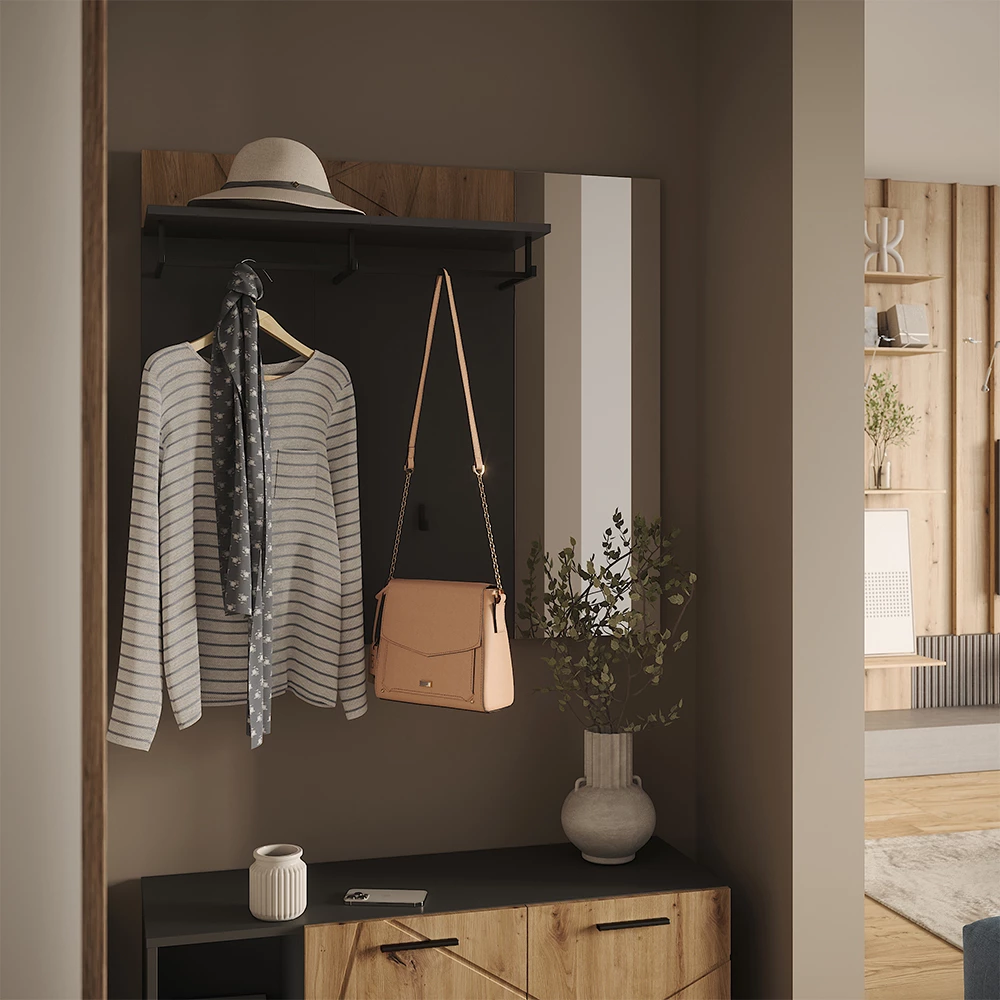 Wandgarderobe in Anthrazit/Artisan auf weißem Hintergrund