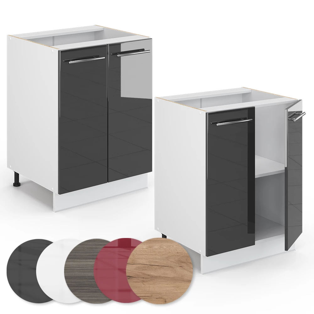 Küchenunterschrank Fame-Line Anthrazit Hochglanz 60 cm ohne Arbeitsplatte livinity®