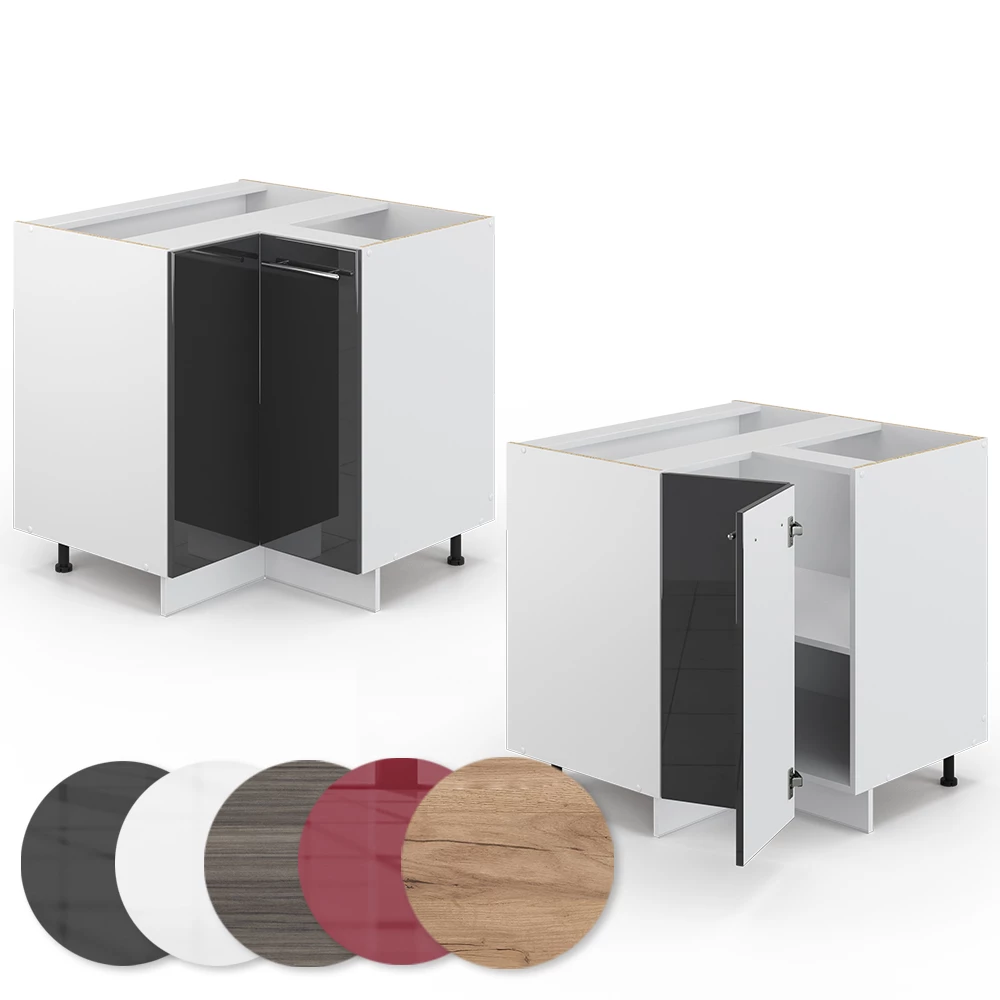 Eckunterschrank in Anthrazit Hochglanz auf weißem Hintergrund