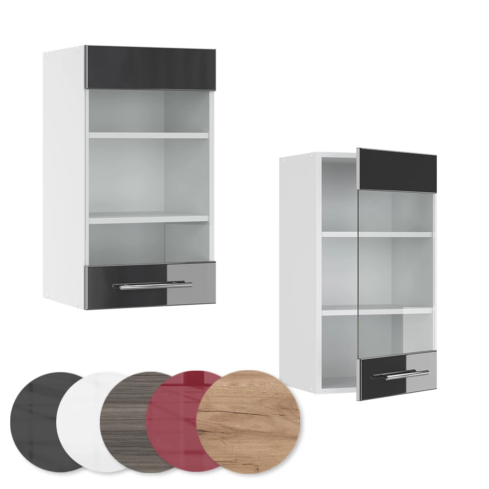 Close-up of Glazen keukenkast in Antraciet Hoogglans, showing texture/details