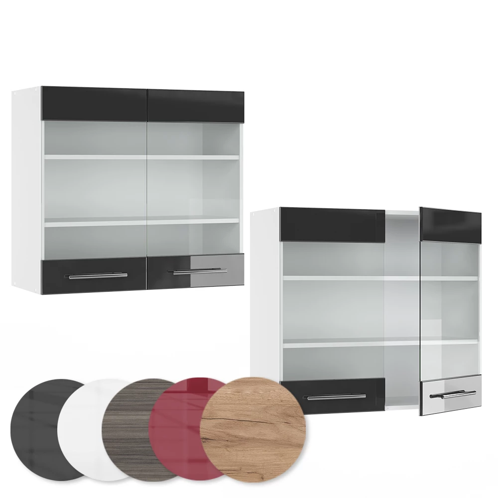 Detailní záběr na Skleněná kuchyňská skříňka v barvě Antracitový vysoký lesk, zobrazující texturu/detaily