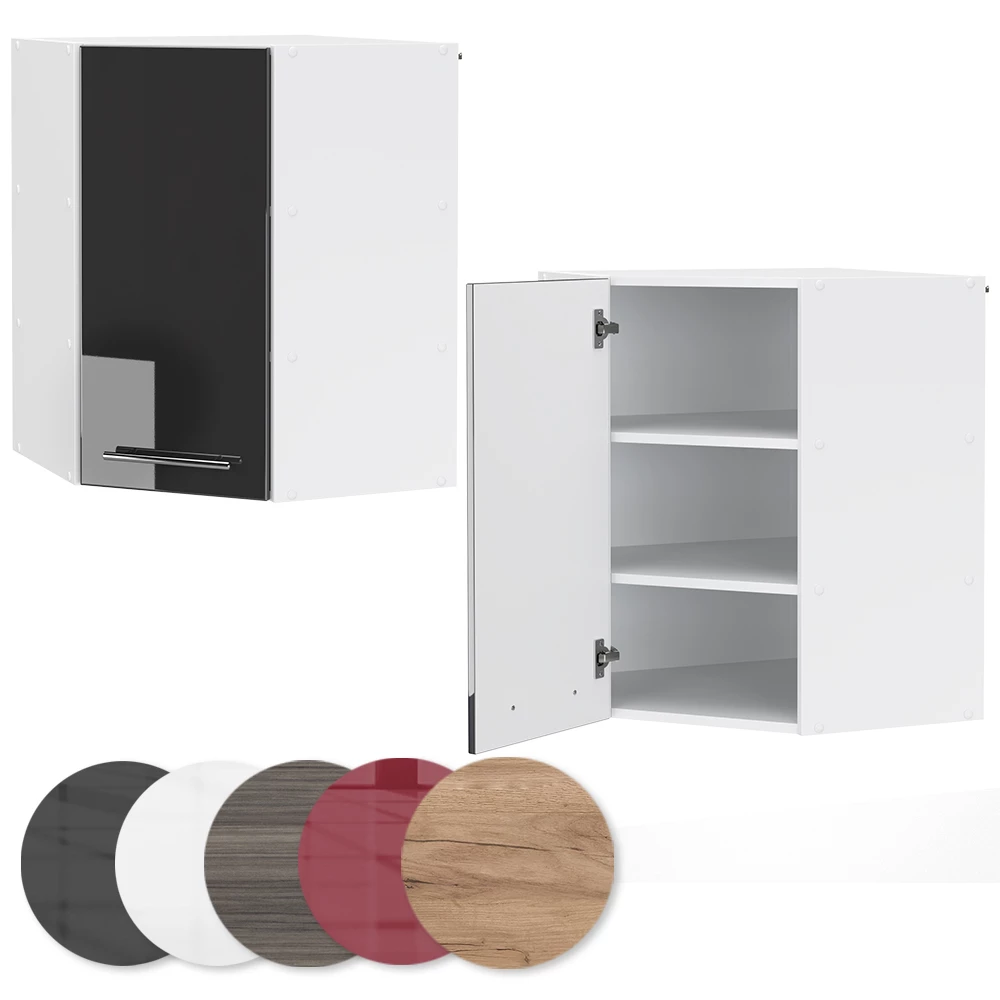 Nahaufnahme von Eckhängeschrank in Anthrazit Hochglanz, zeigt Textur/Details