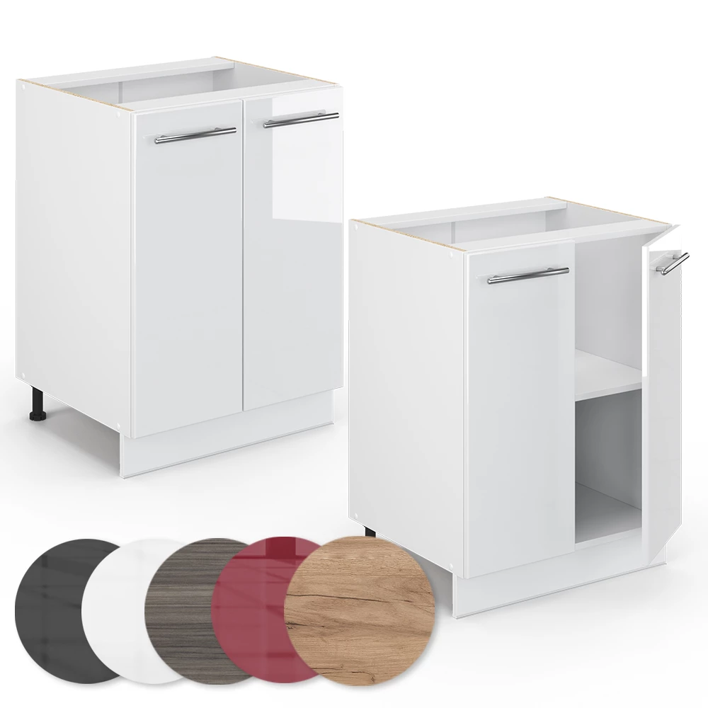 Nahaufnahme von Küchenunterschrank in Weiß Hochglanz, zeigt Textur/Details