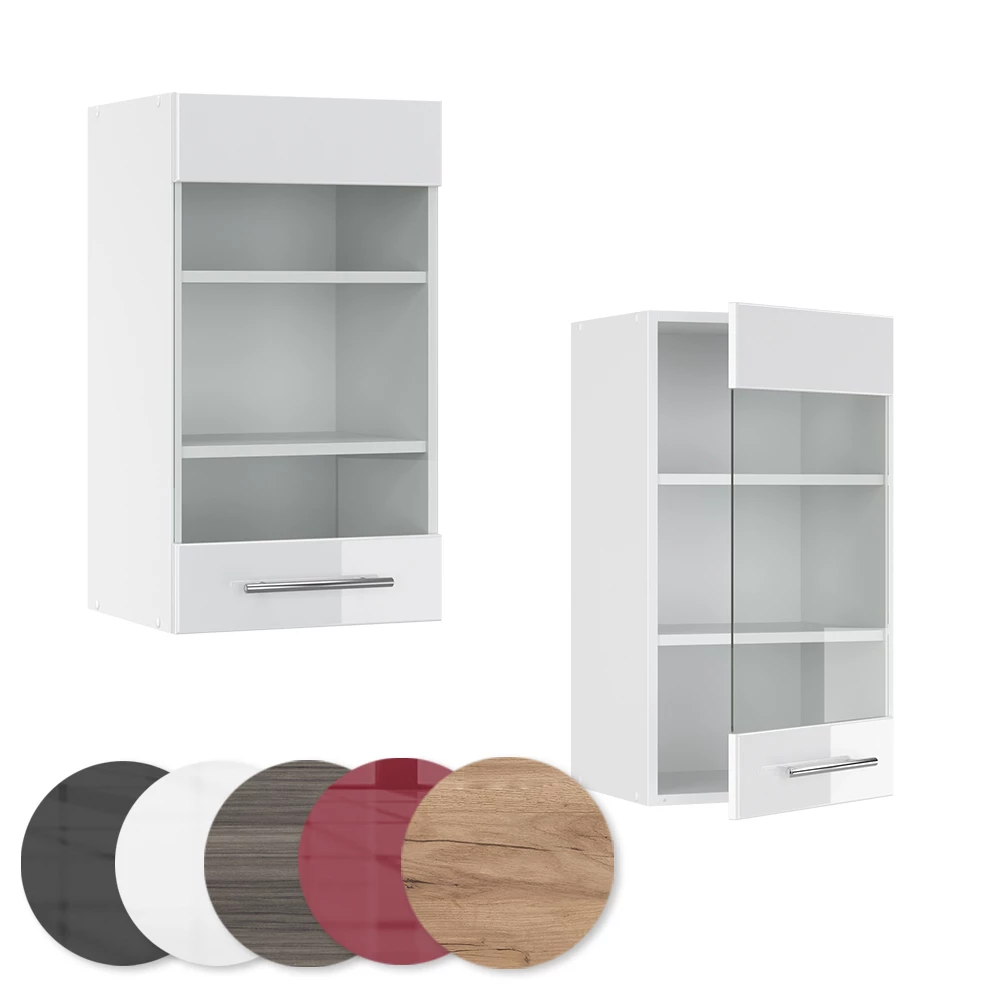 Close-up of Glass kitchen cabinet in White High Gloss, showing texture/details