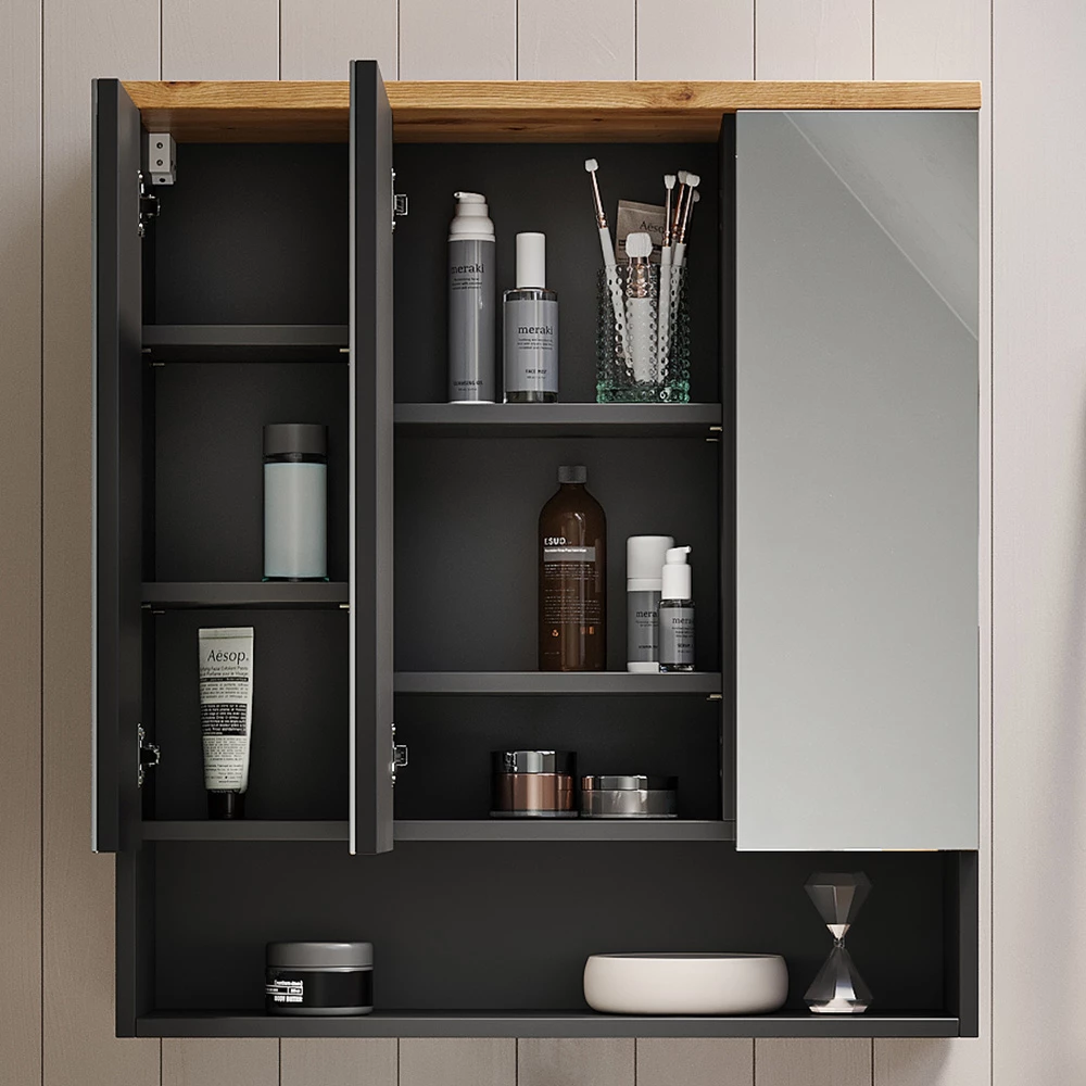 Close-up of Szafka z lustrem w łazience in Antracyt, showing texture/details