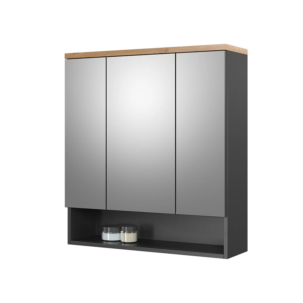 Szafka z lustrem w łazience in Antracyt on white background with decorative elements