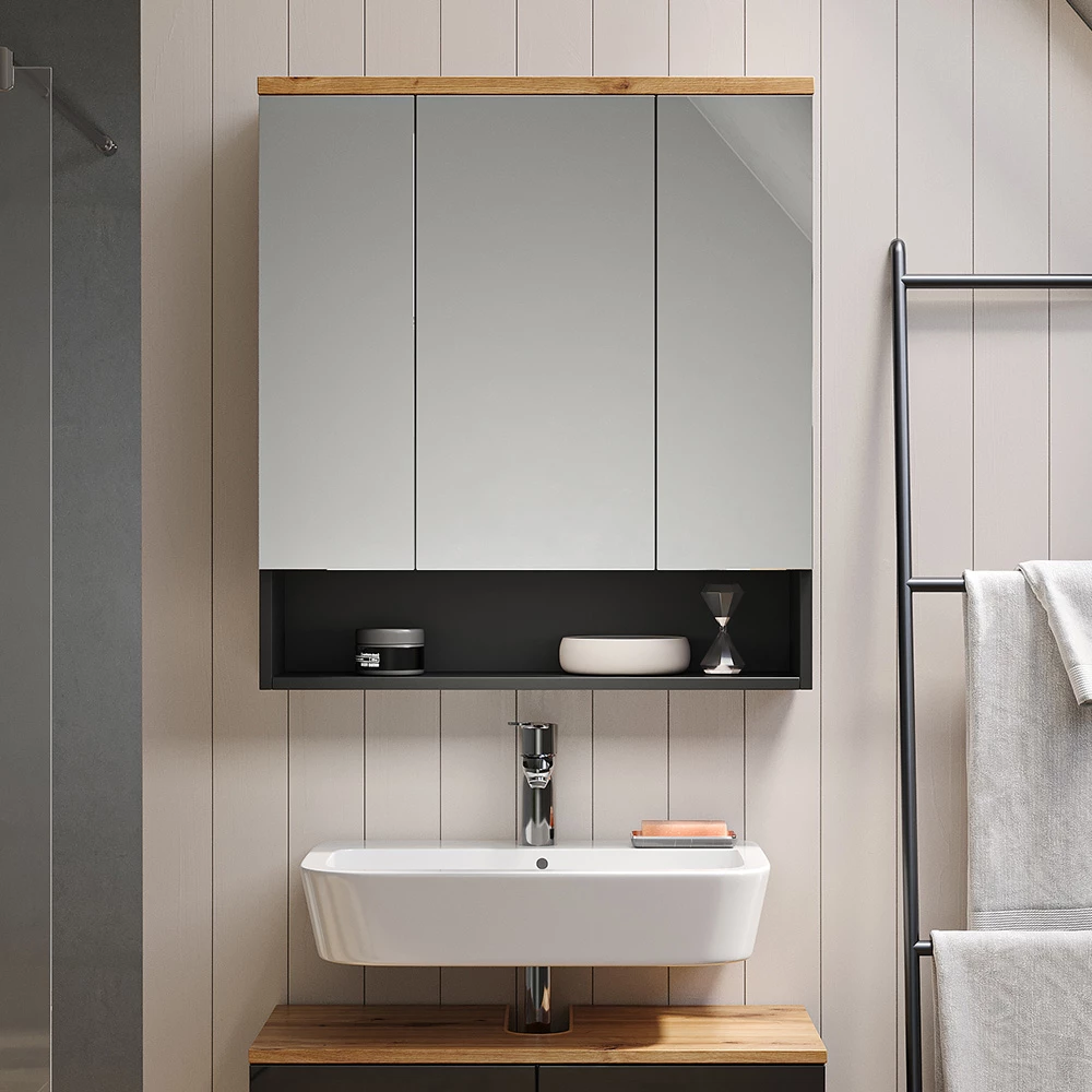 Kúpeľňová zrkadlová skrinka in antracitová on white background