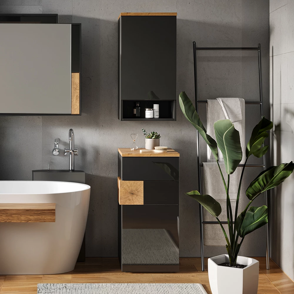 Close-up of Dulap pentru baie in antracit, showing design and surface details