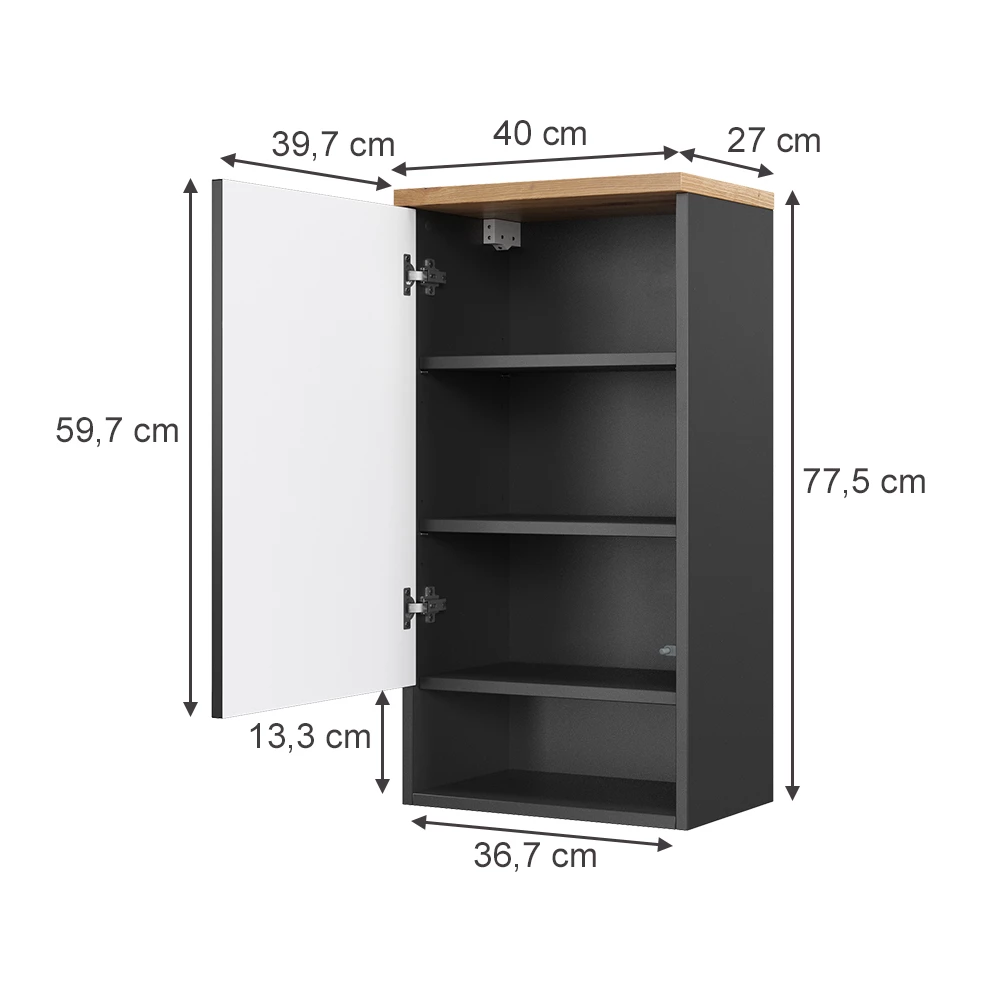 Badschrank in Anthrazit auf weißem Hintergrund