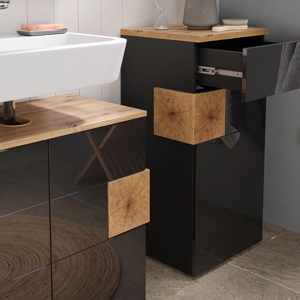 Nahaufnahme von Midischrank in Anthrazit, zeigt Textur/Details