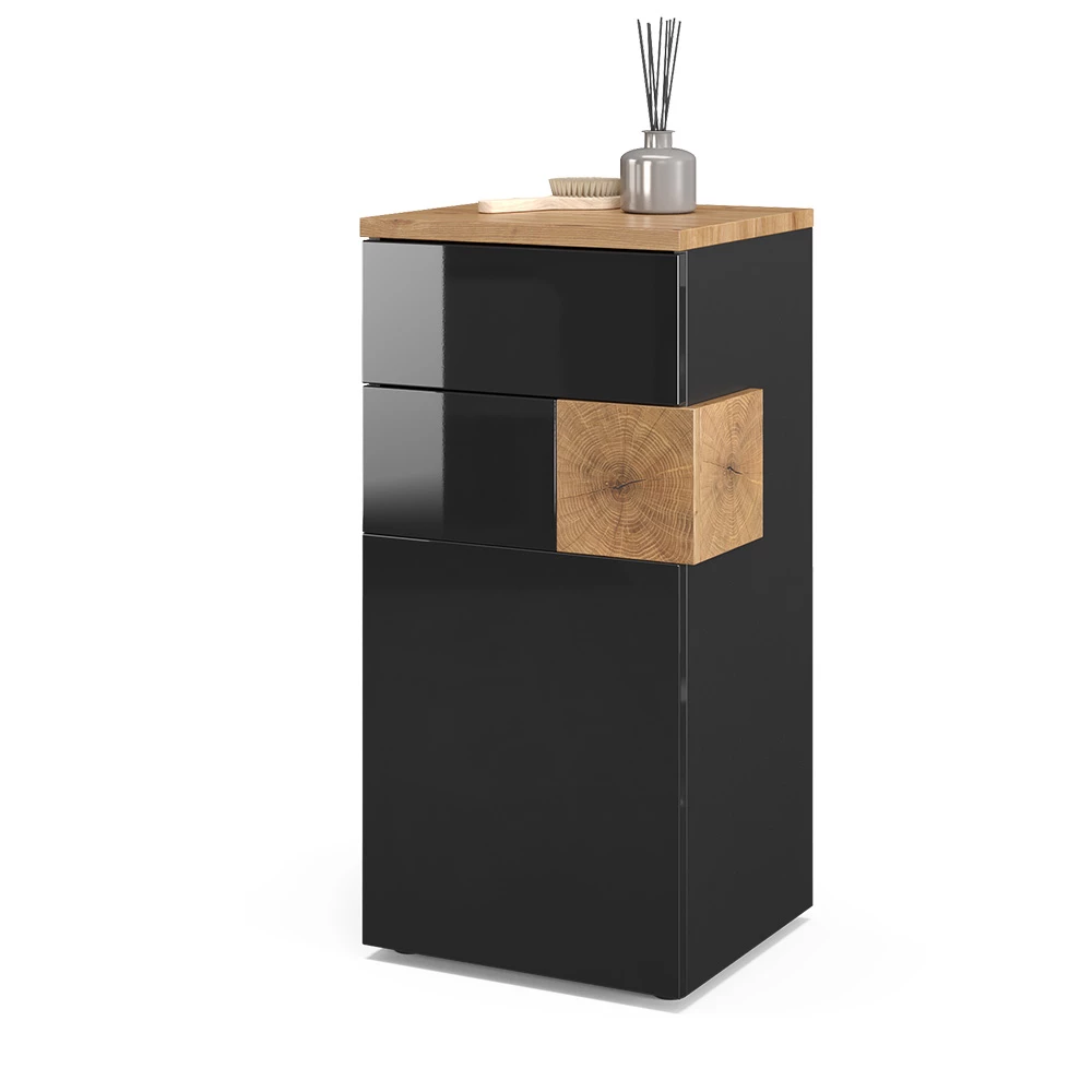 Midischrank in Anthrazit auf weißem Hintergrund mit dekorativen Elementen