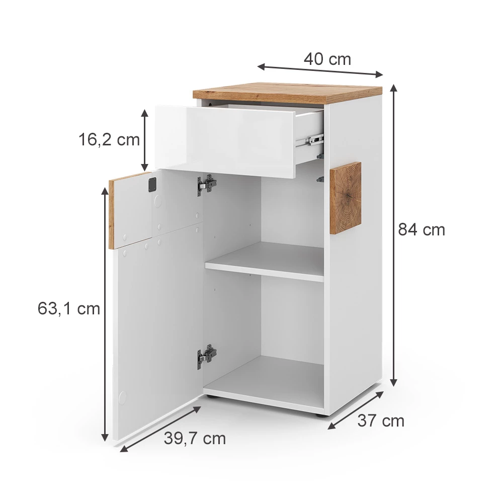 Dulap midi in Alb on white background with visible dimensions