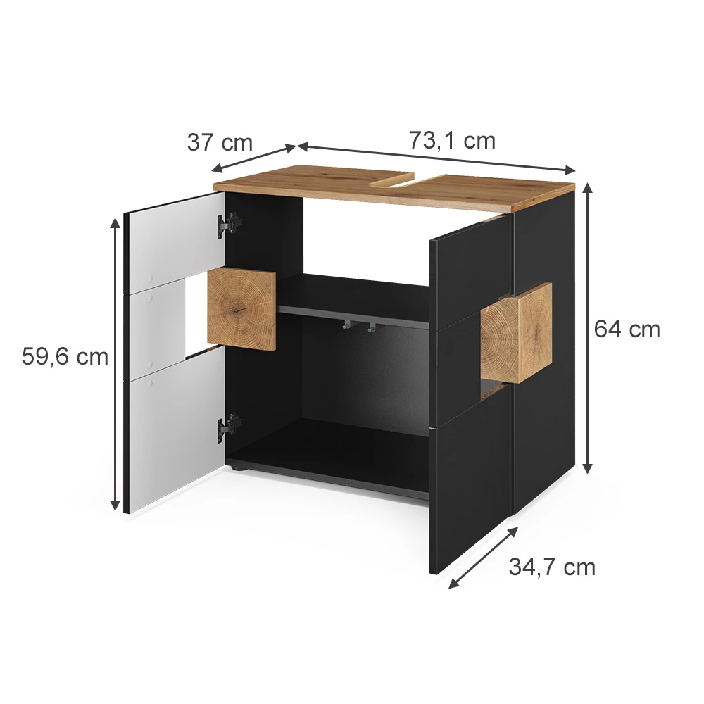 Wastafelonderkast in Antraciet on white background with visible dimensions