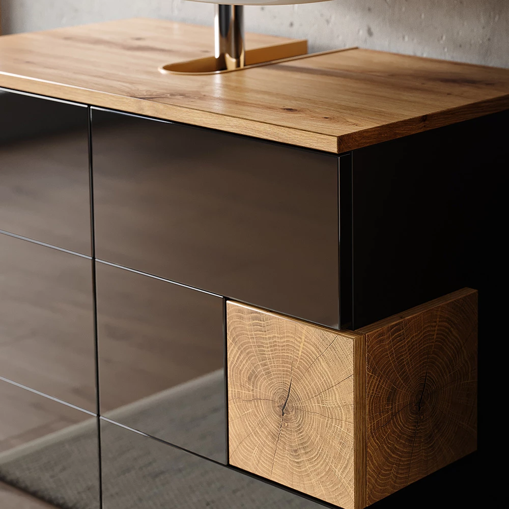 Fürdőszobabútor szett közeli kép Antracit színben, textúra/részletek bemutatásával