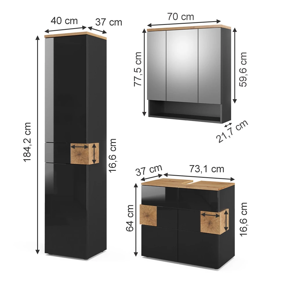 Súprava kúpeľňového nábytku in antracitová on white background