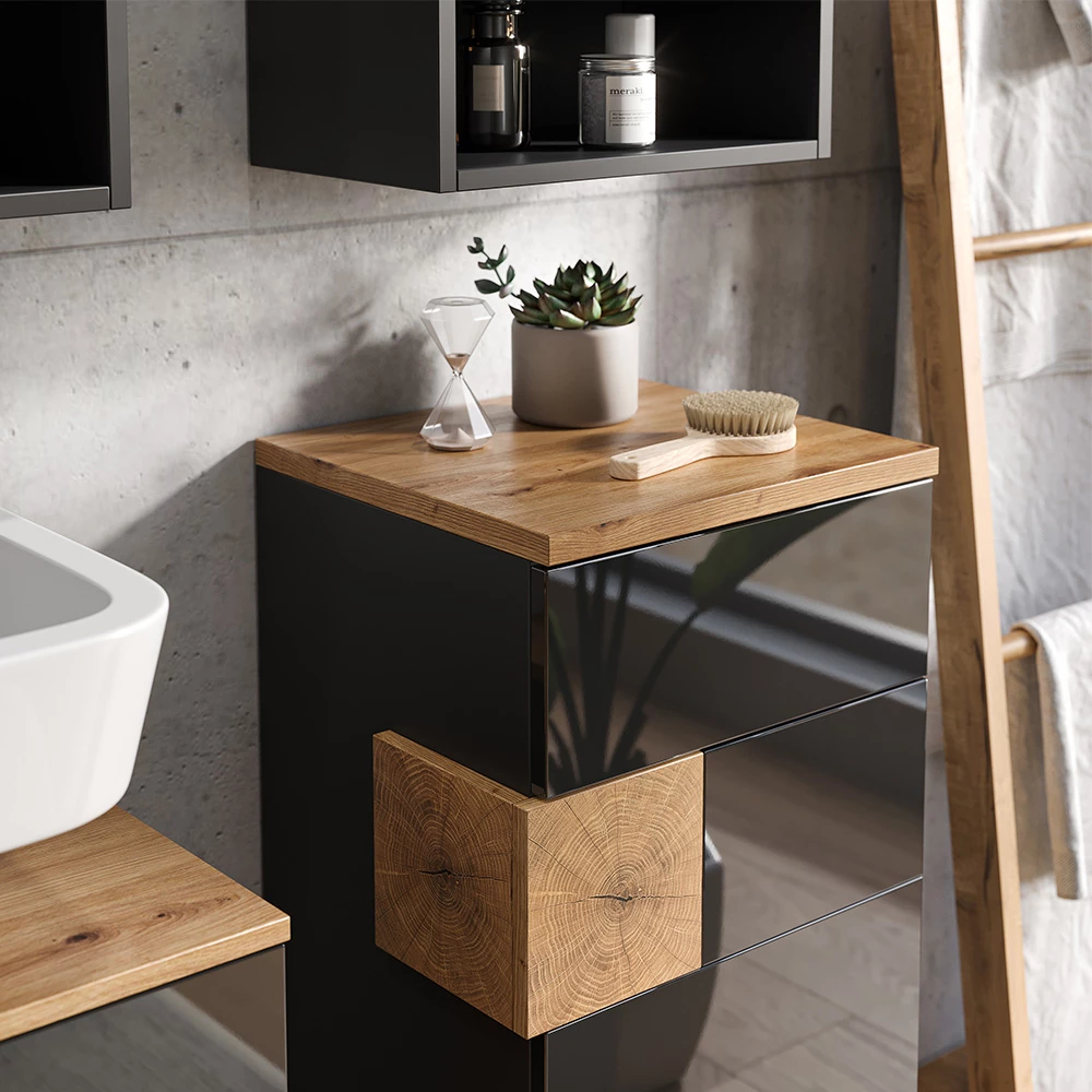 Prikaz izbliza Set Kupaonskog Namještaja u boji Antracit  , prikazuje teksturu/detalje