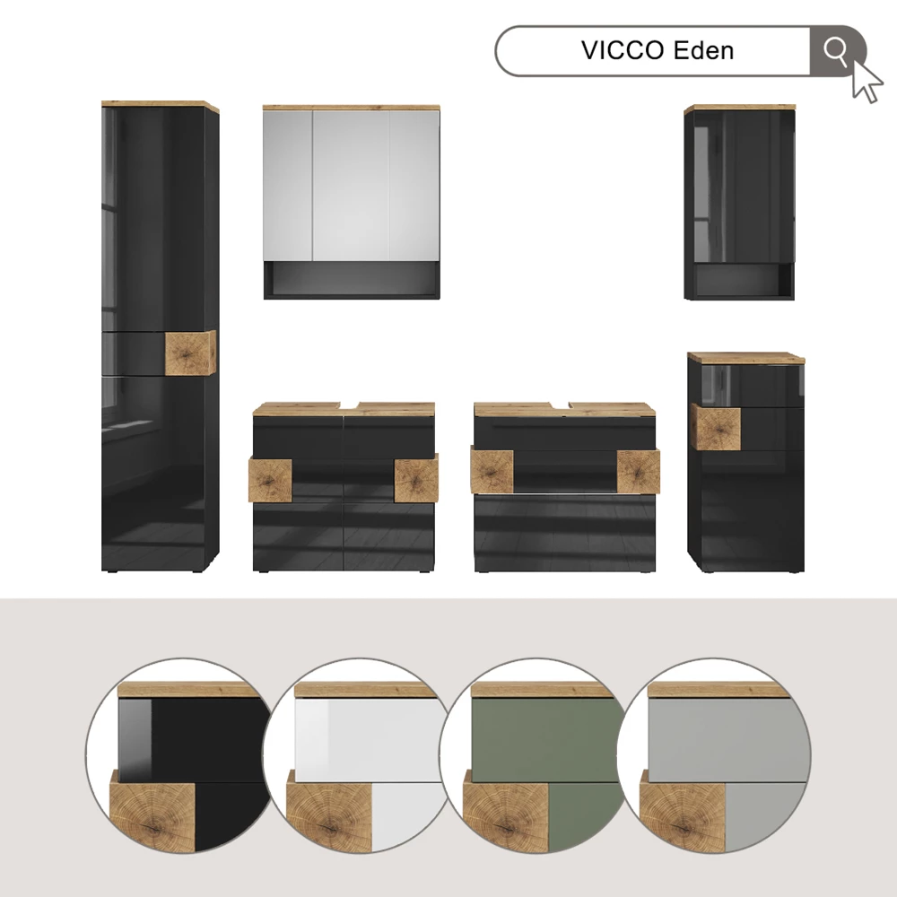 Badkamerspiegelkast Eden Groen/Kunstzinnig 70 x 77.5 cm met 3 spiegeldeuren Vicco