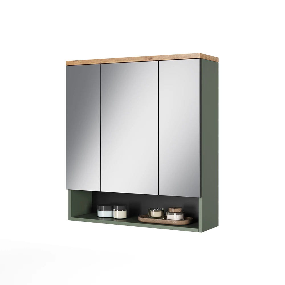 Badkamerspiegelkast in Groen on white background with decorative elements