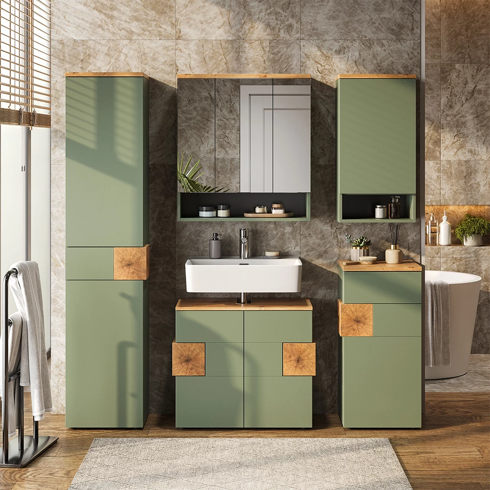Badkamerspiegelkast Eden Groen/Kunstzinnig 70 x 77.5 cm met 3 spiegeldeuren Vicco