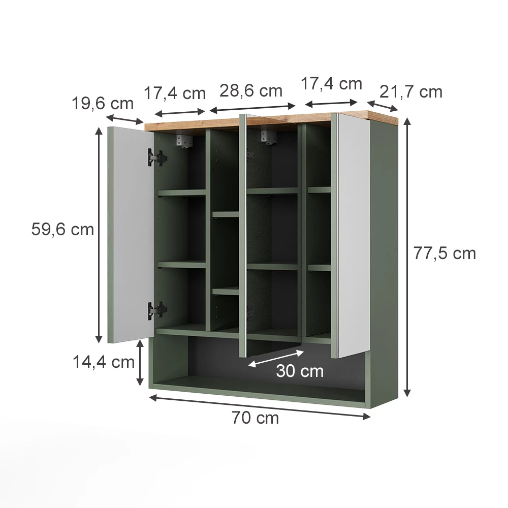 Badspiegelschrank in Grün auf weißem Hintergrund