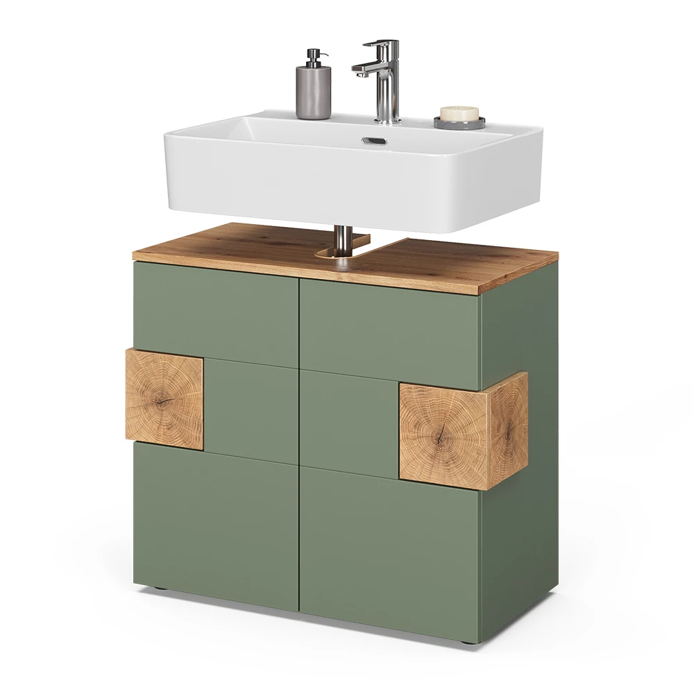 Wastafelonderkast in Groen on white background with decorative elements
