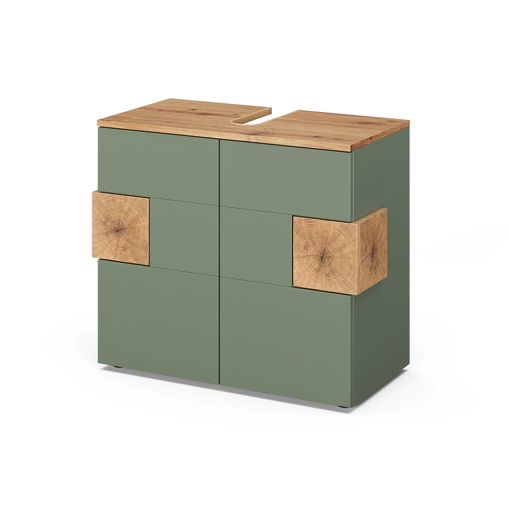 Waschbeckenunterschrank in Grün auf weißem Hintergrund