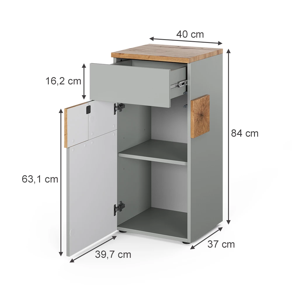 Střední skříňka v barvě Šedá na bílém pozadí