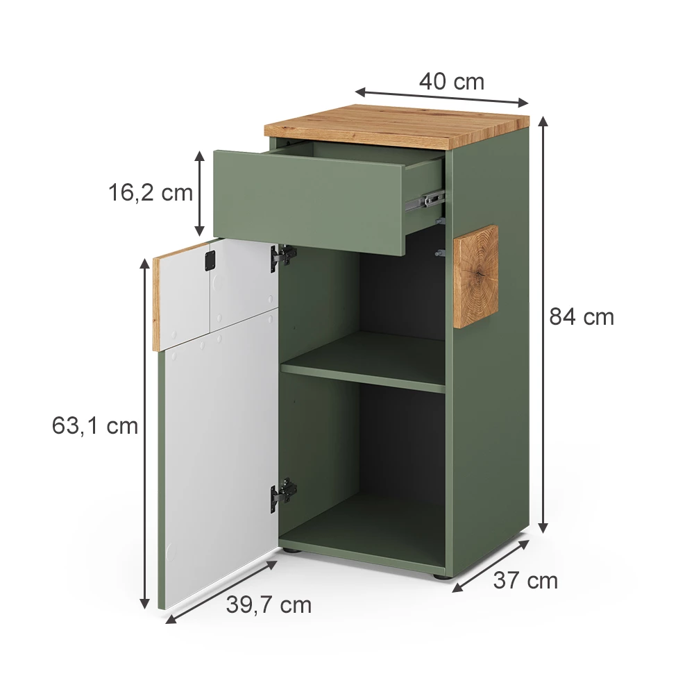Midischrank in Grün auf weißem Hintergrund