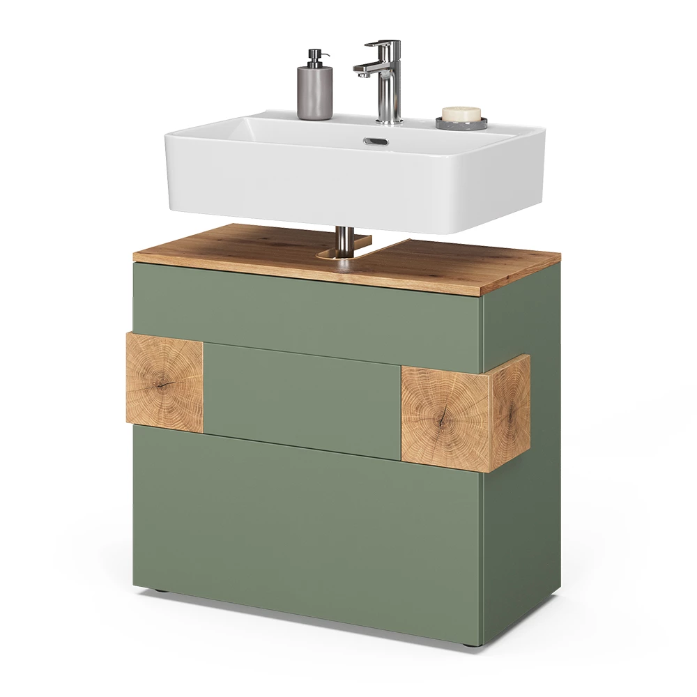 Wastafelonderkast in Groen on white background with decorative elements