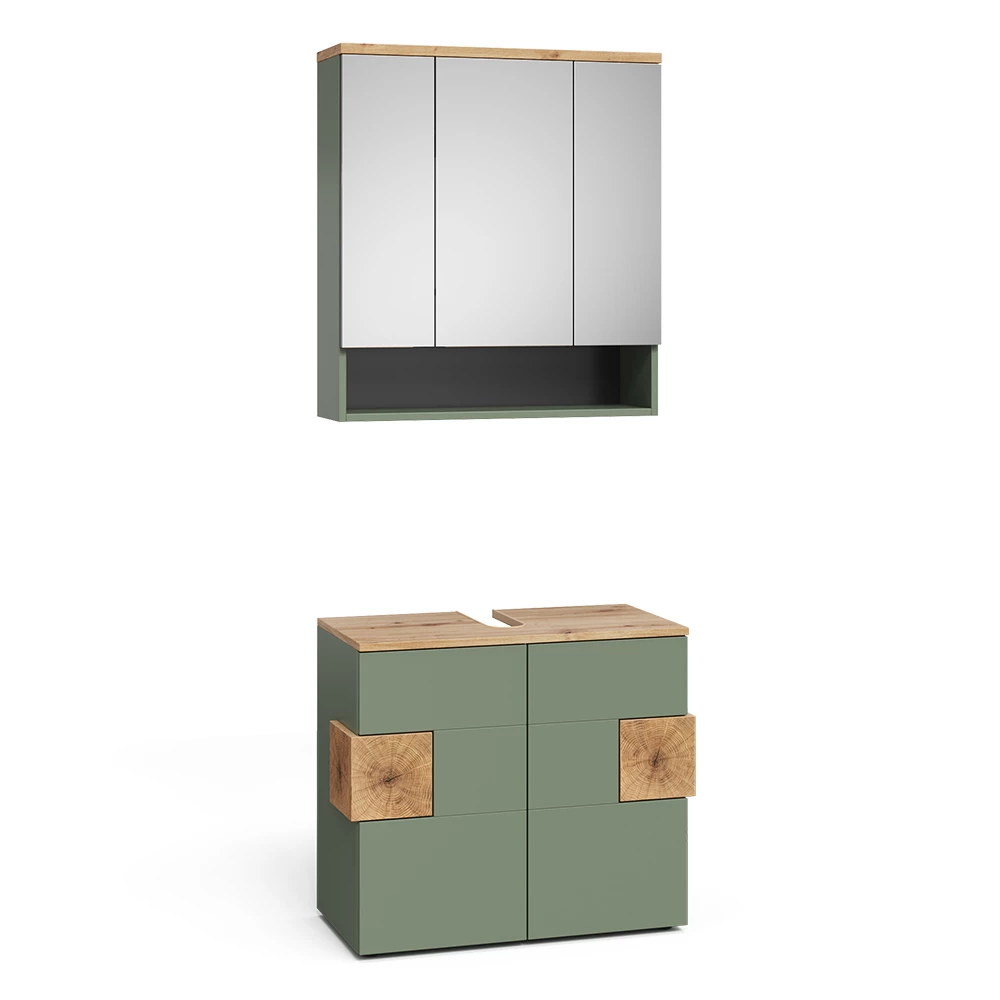 Badmöbel-Set in Grün auf weißem Hintergrund