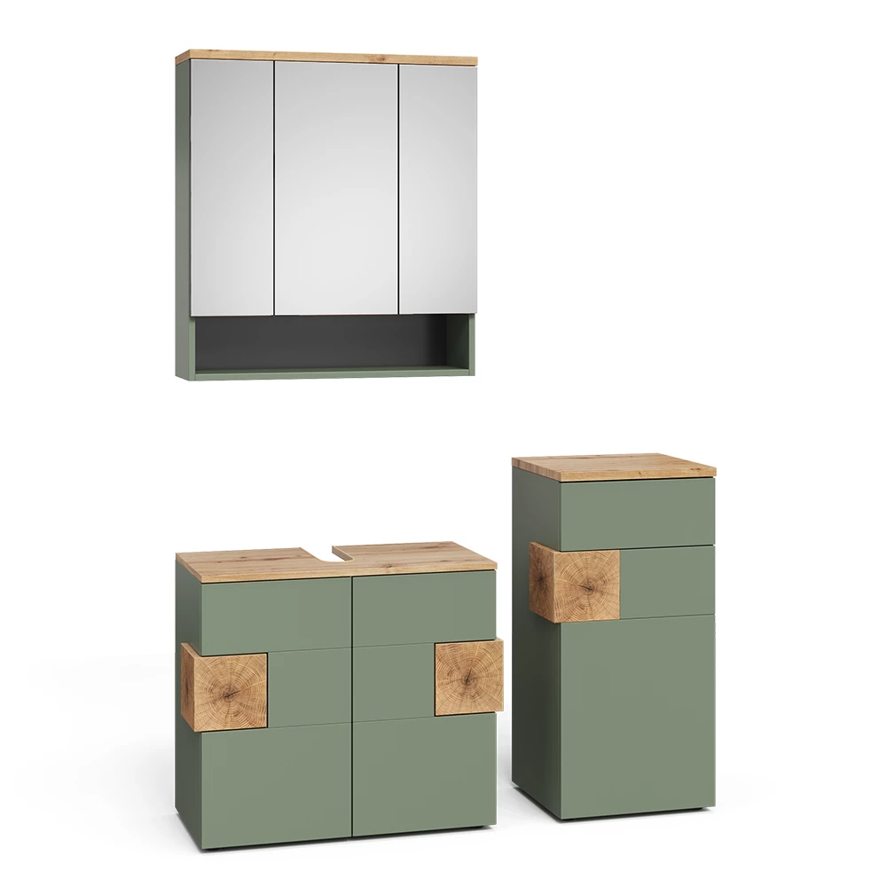 Badmöbel-Set in Grün auf weißem Hintergrund
