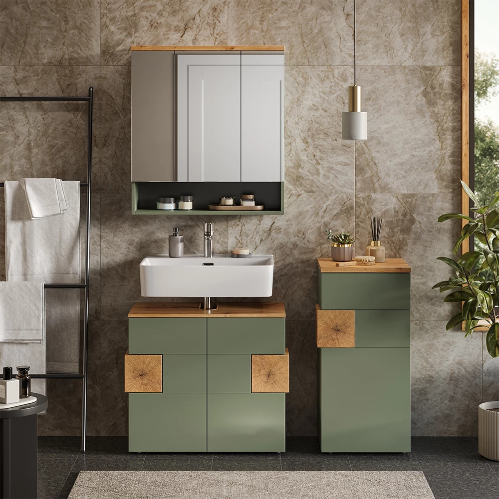Badkamermeubelset in Groen shown in ambient setting with decoration