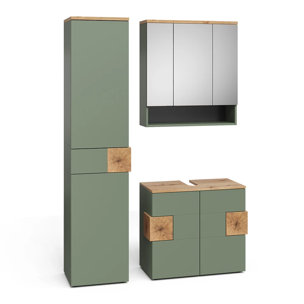 Badmöbel-Set in Grün auf weißem Hintergrund