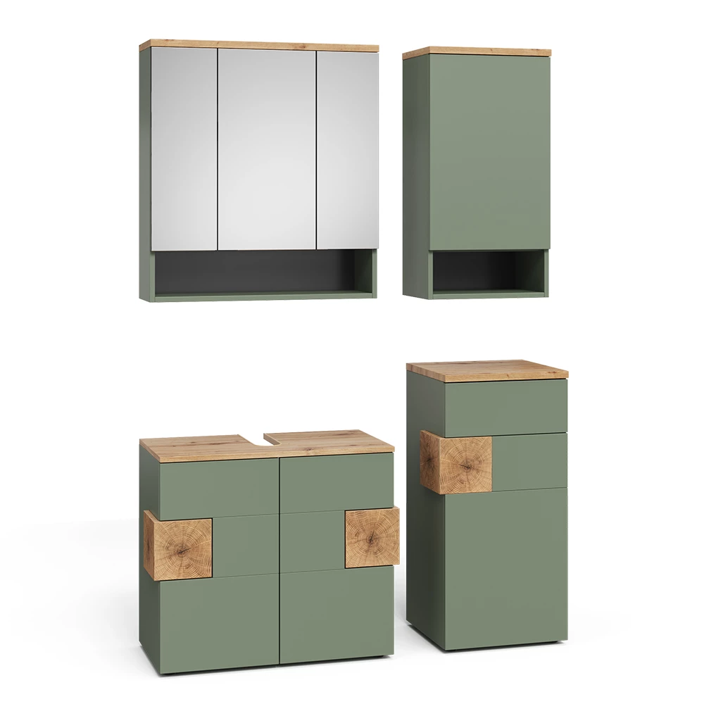 Badmöbel-Set in Grün auf weißem Hintergrund
