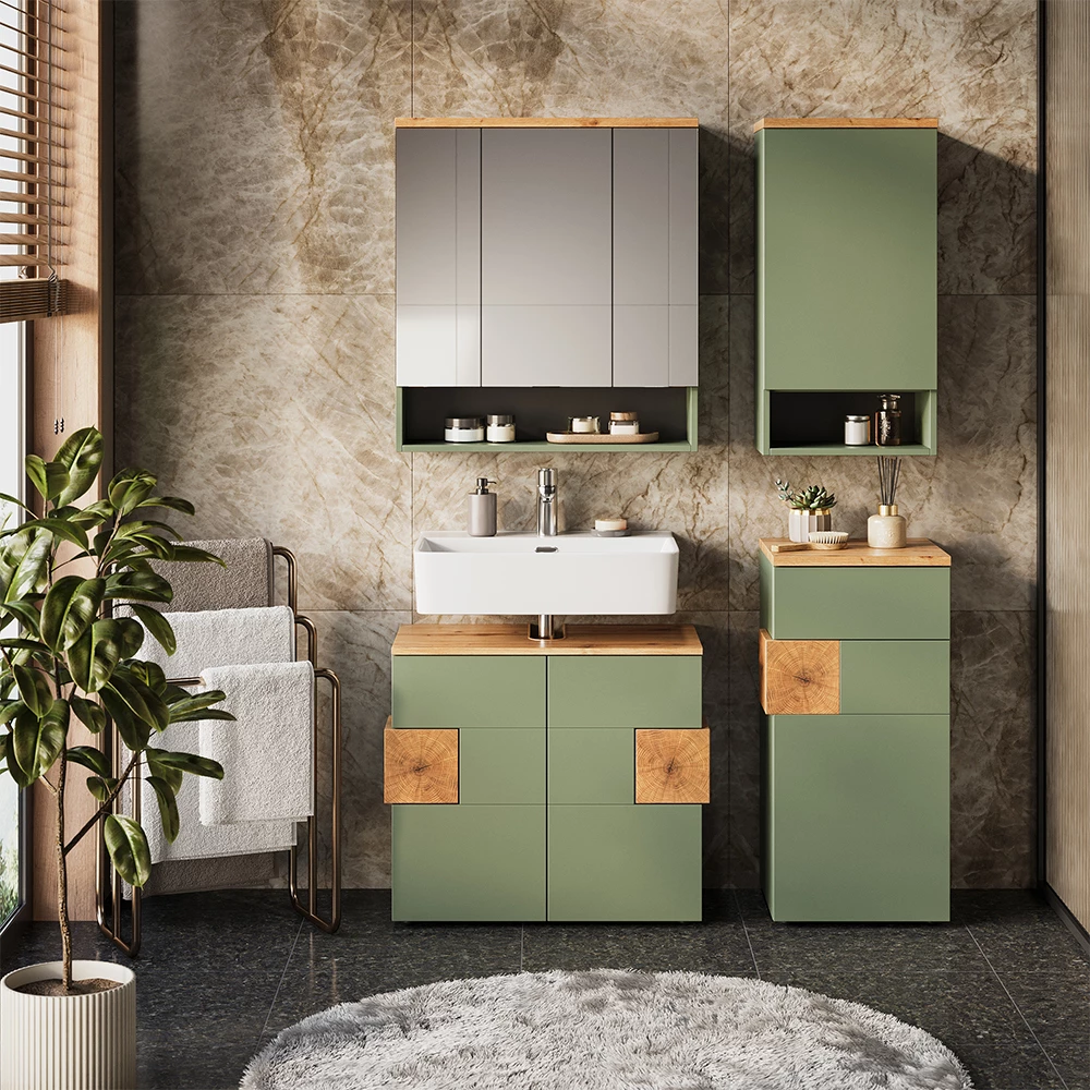 Badkamermeubelset in Groen shown in ambient setting with decoration