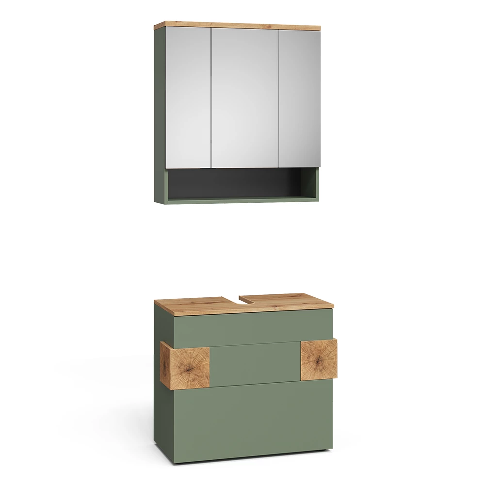 Badmöbel-Set in Grün auf weißem Hintergrund