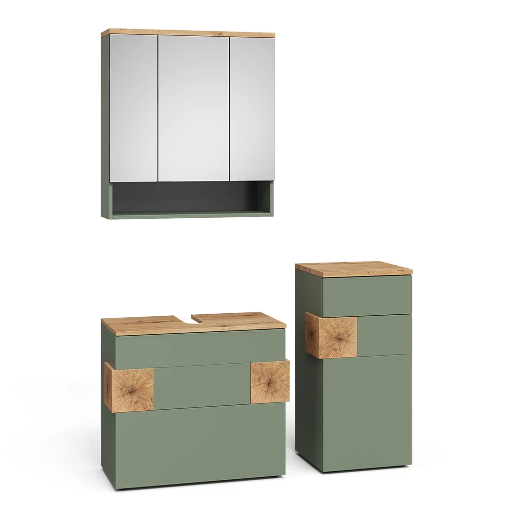 Badmöbel-Set in Grün auf weißem Hintergrund