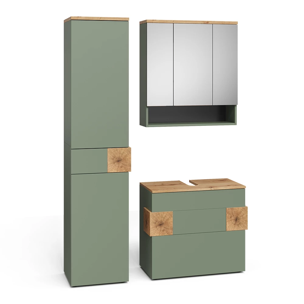 Badmöbel-Set in Grün auf weißem Hintergrund