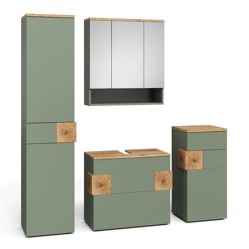 Badmöbel-Set in Grün auf weißem Hintergrund