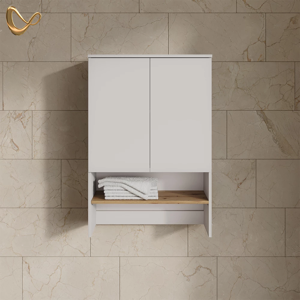 Waschmaschinenschrank Paolina Weiß/Artisan 93.6 x 88.2 cm 2 Teile mit Schrank und Regal livinity®