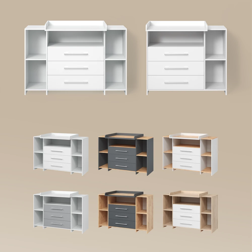 Wickelkommode Torino Weiß/Sonoma XL mit Schubladen livinity®